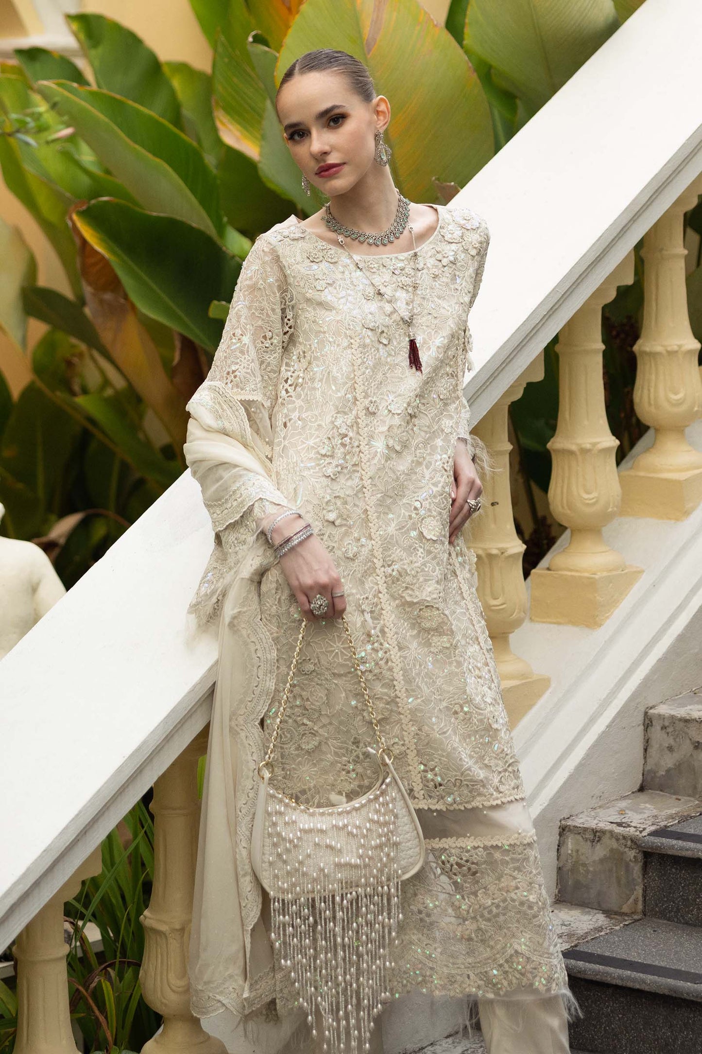 Maria B | Luxury Formals | SF-EF26-21-Off White - Formal Dress - available at Maria Faisal in UK and USA.