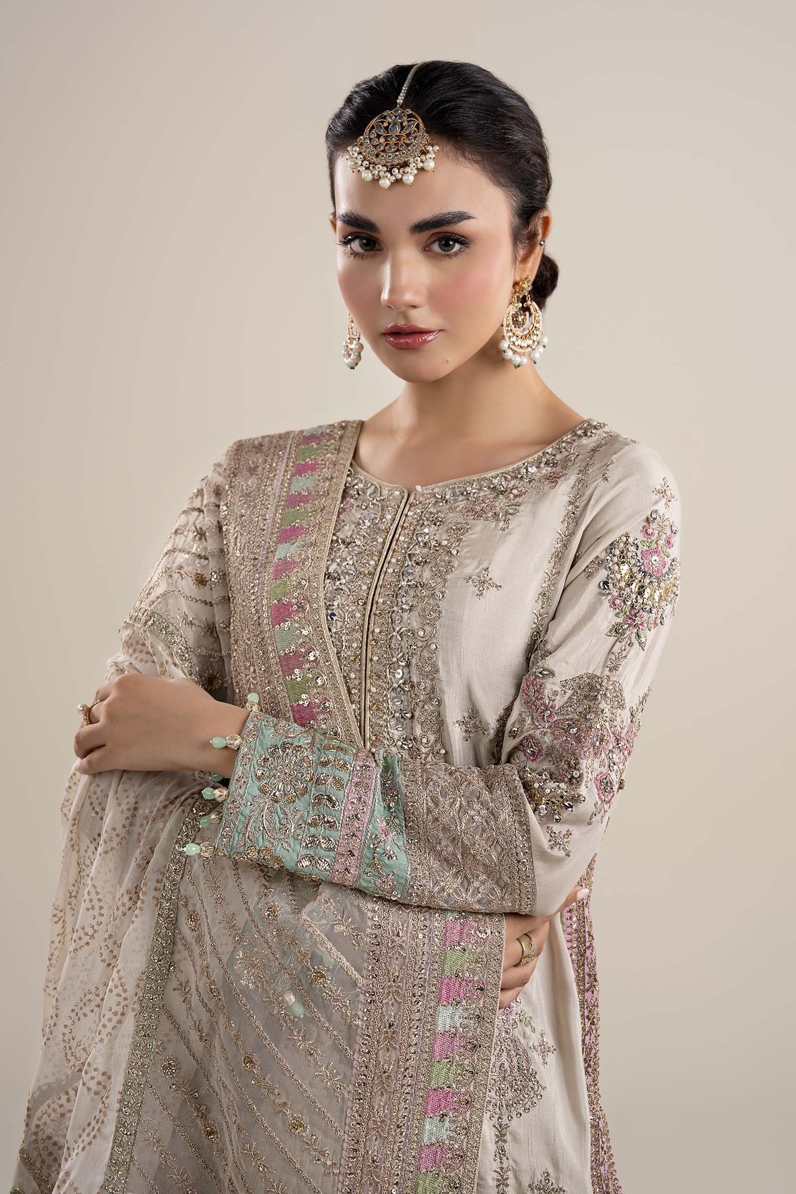 Maria B | Pre Fall Dresses | 3 Piece Embroidered Bamber Raw Silk Suit HH - Ladies Clothes - Maria Faisal