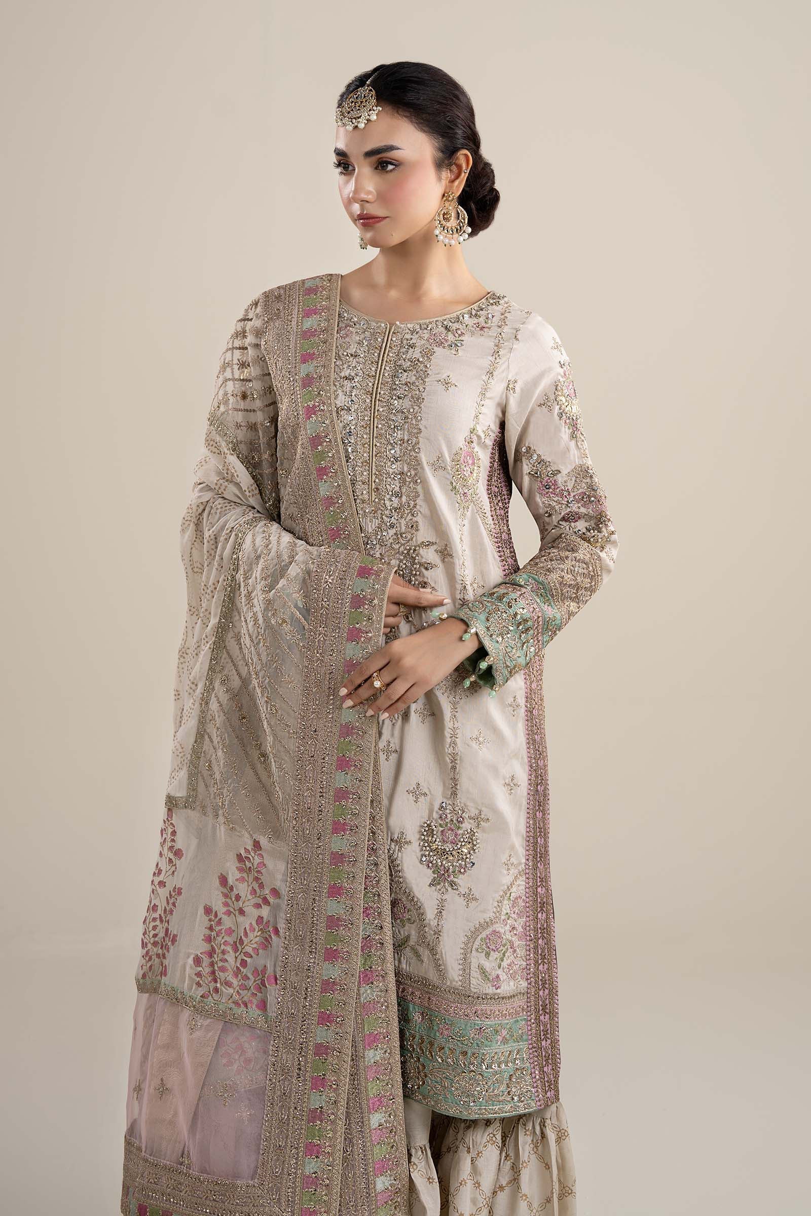 Maria B | Pre Fall Dresses | 3 Piece Embroidered Bamber Raw Silk Suit HH - Ladies Clothes - Maria Faisal