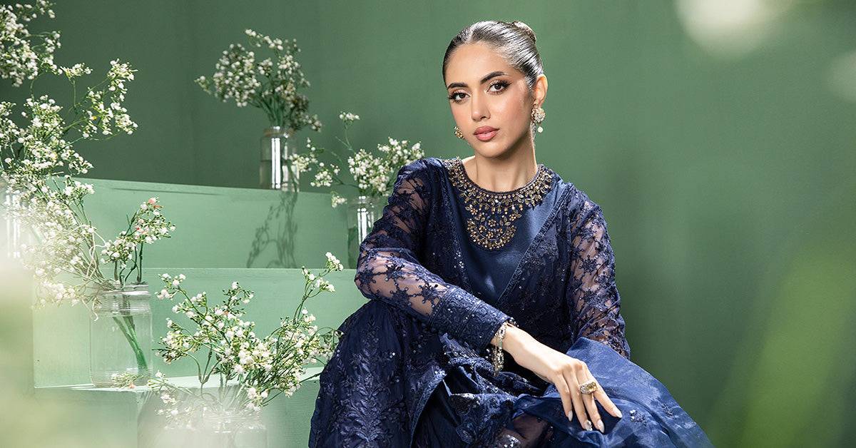 Maira B | Ready to Wear | SF-W24-44 Blue by Maria Faisal - Registered Vendor of : Maria B - type : Wedding Dress - 100% original wedding dresses