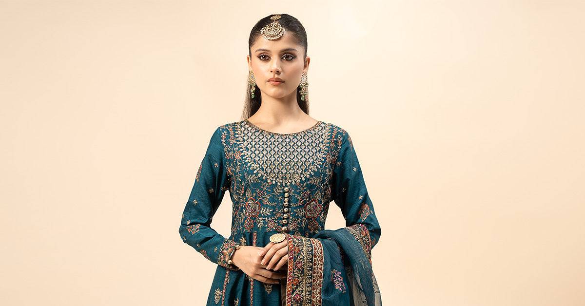 Maira B | Ready to Wear | SF-W24-65 Teal by Maria Faisal - Registered Vendor of : Maria B - type : Wedding Dress - 100% original wedding dresses