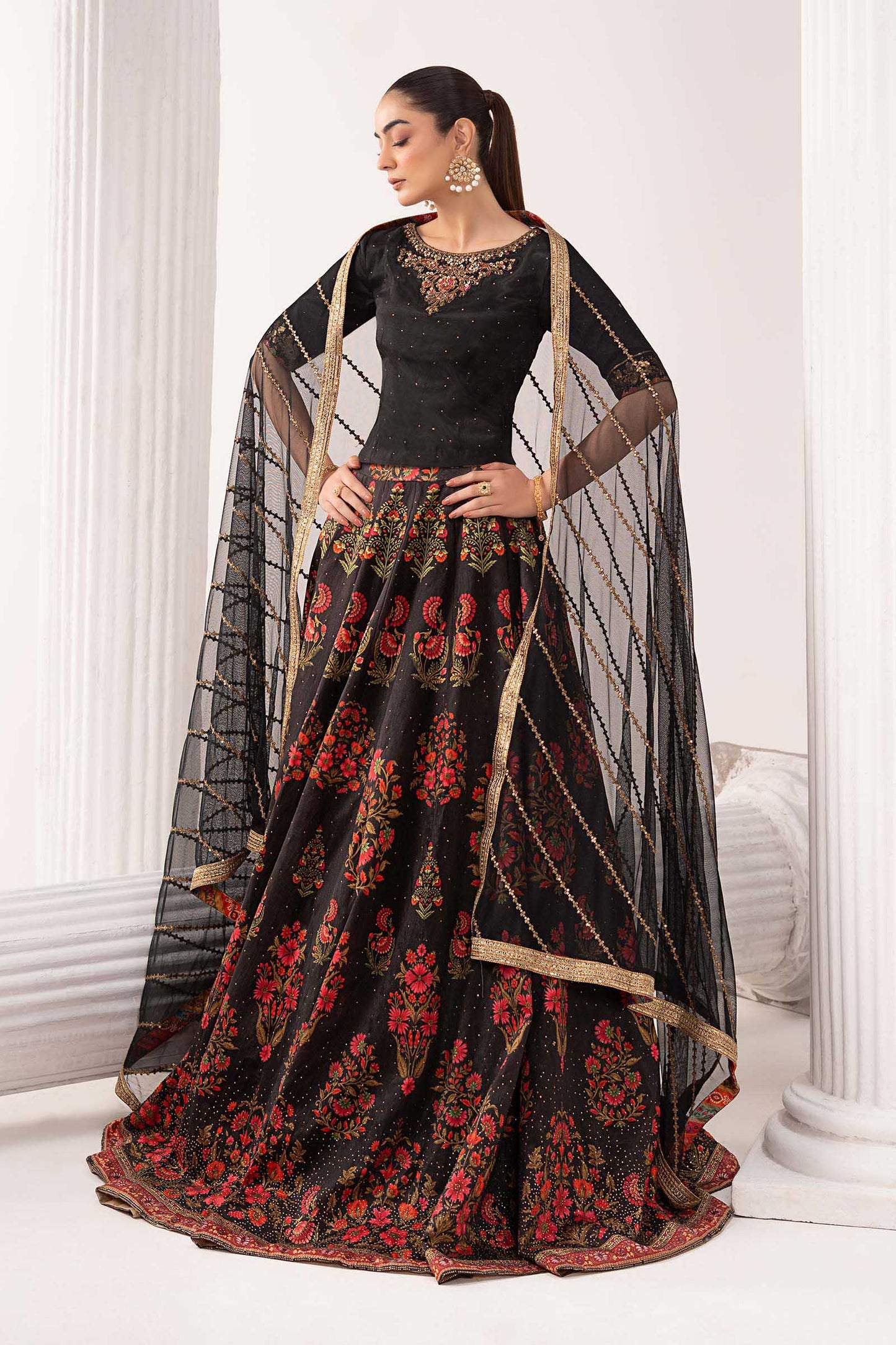 Maria B | Luxury Formals | SF-EF26-04-Black - Formal Dress - available at Maria Faisal in UK and USA.