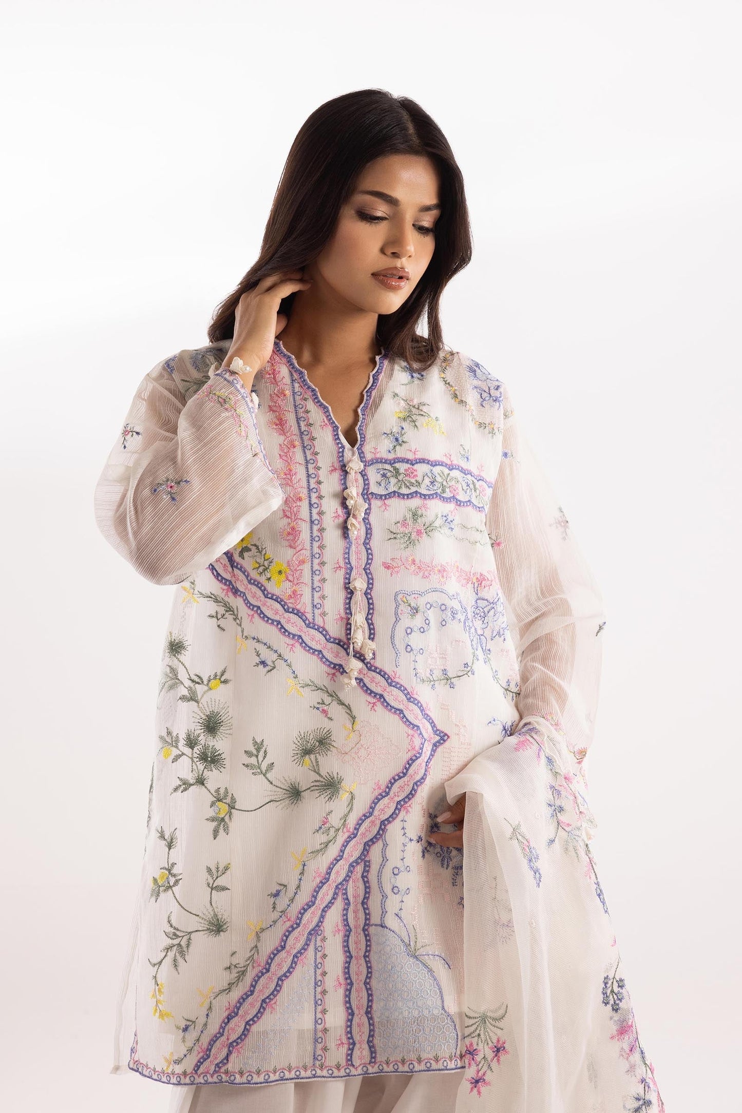 Sana Safinaz | Luxury Pret | Lawn Muzlin Suit SC26MUZ214BP3 - Dress - available at Maria Faisal in UK and USA.