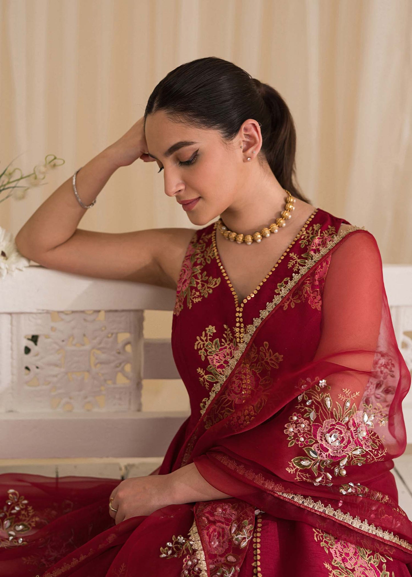 Sadaf Fawad Khan | Lyla Festive Pret | Deep Rose - Maria Faisal