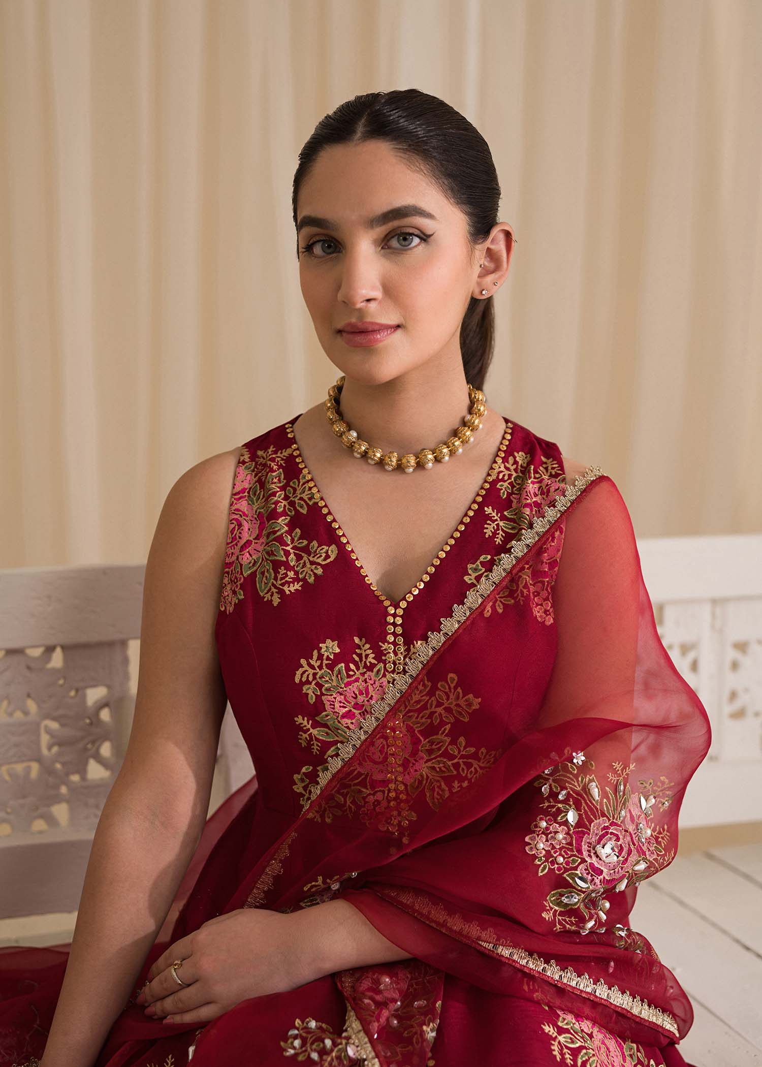 Sadaf Fawad Khan | Lyla Festive Pret | Deep Rose - Maria Faisal