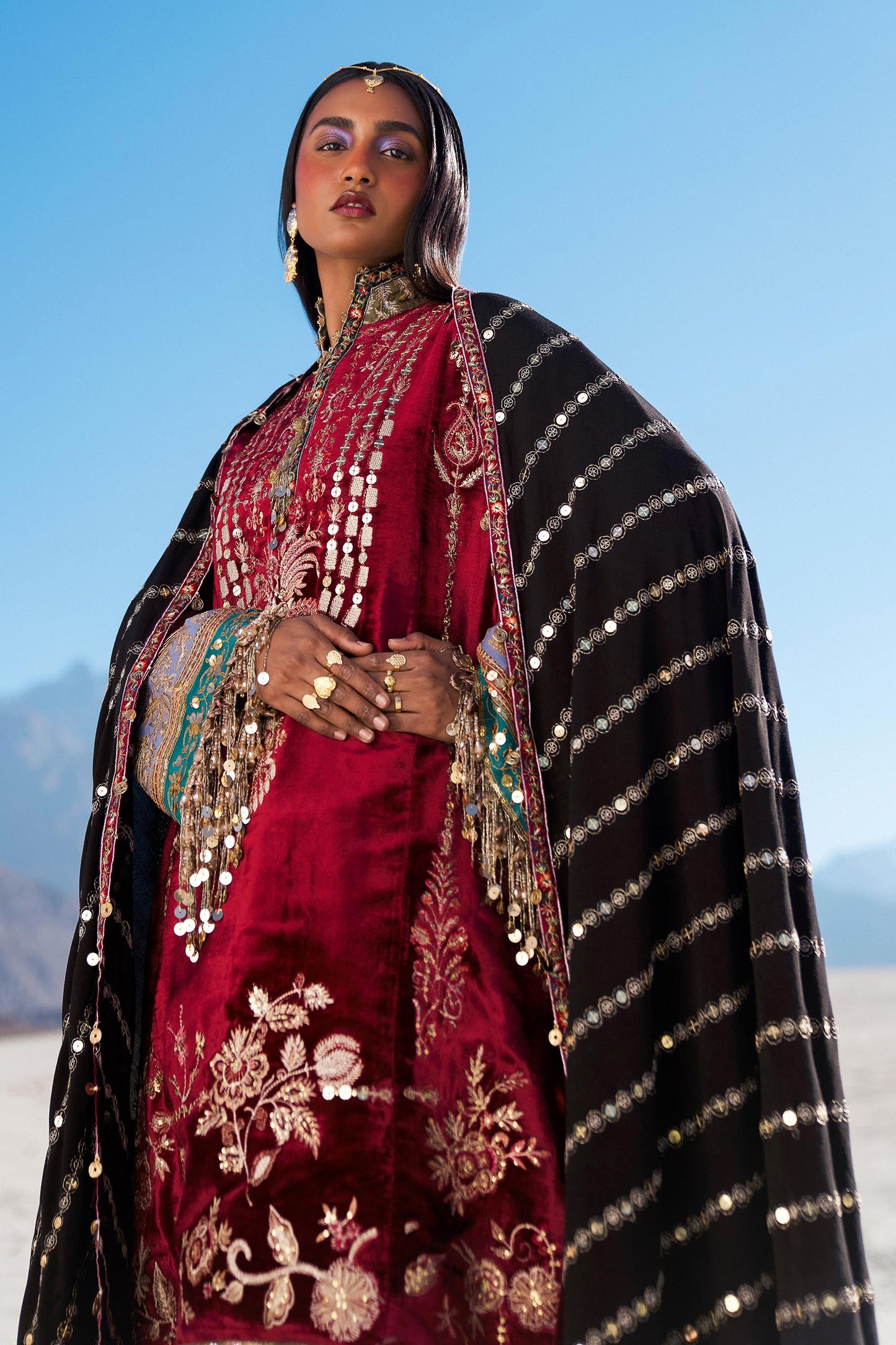 Sana Safinaz | Winter Shawl 24 | Velvet V241-002-3CP - Ladies Clothes - Maria Faisal