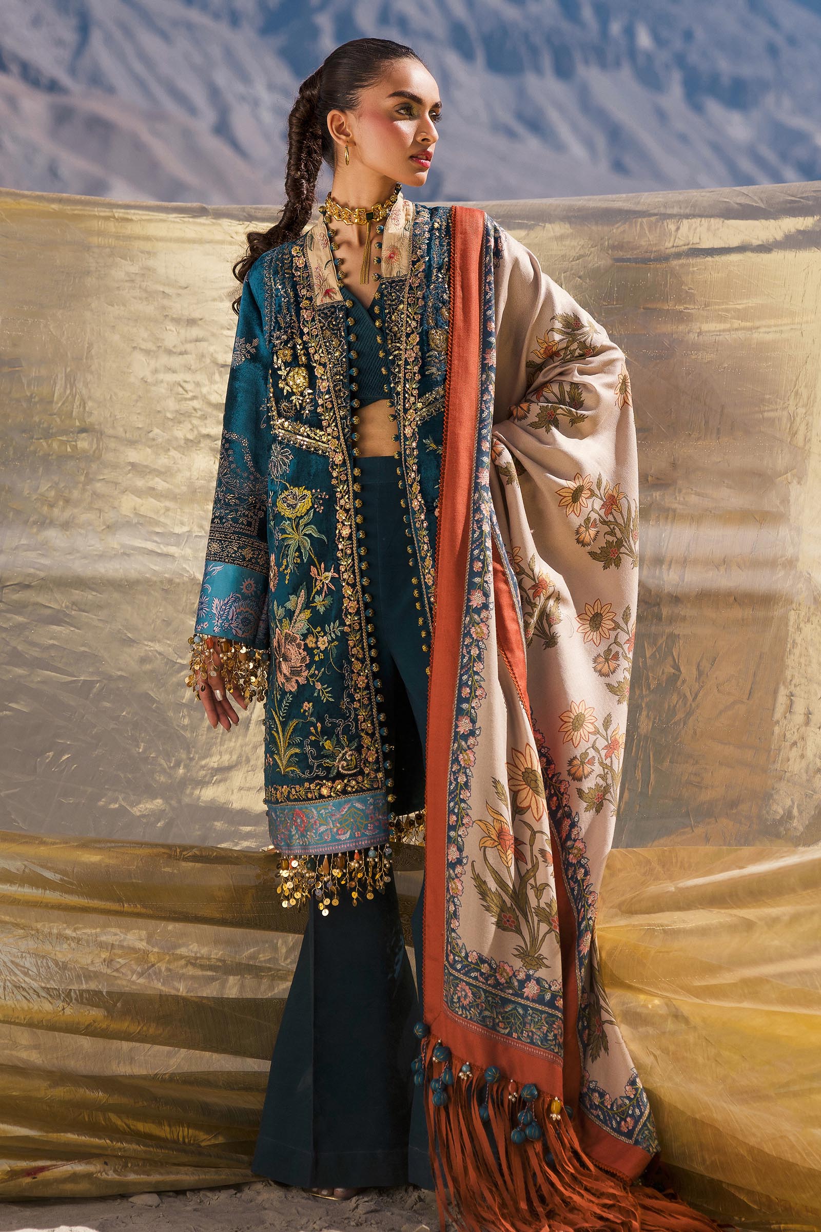 Sana Safinaz | Winter Shawl 24 | Velvet V241-003-3CP - Ladies Clothes - Maria Faisal
