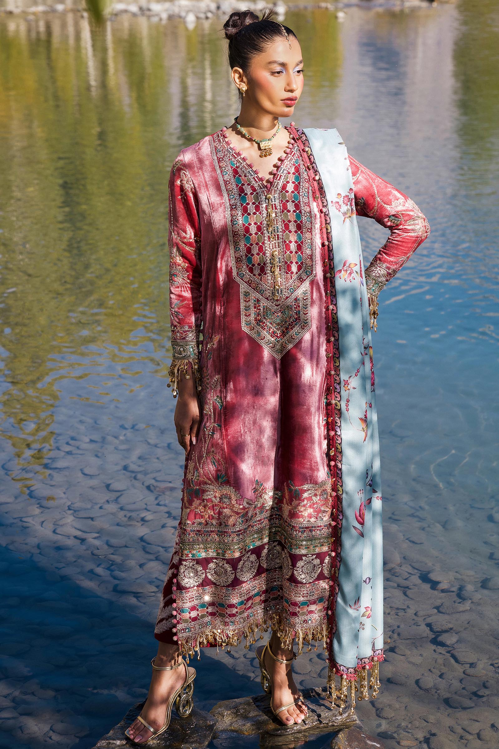 Sana Safinaz | Winter Shawl 24 | Velvet V241-005-3CP - Ladies Clothes - Maria Faisal