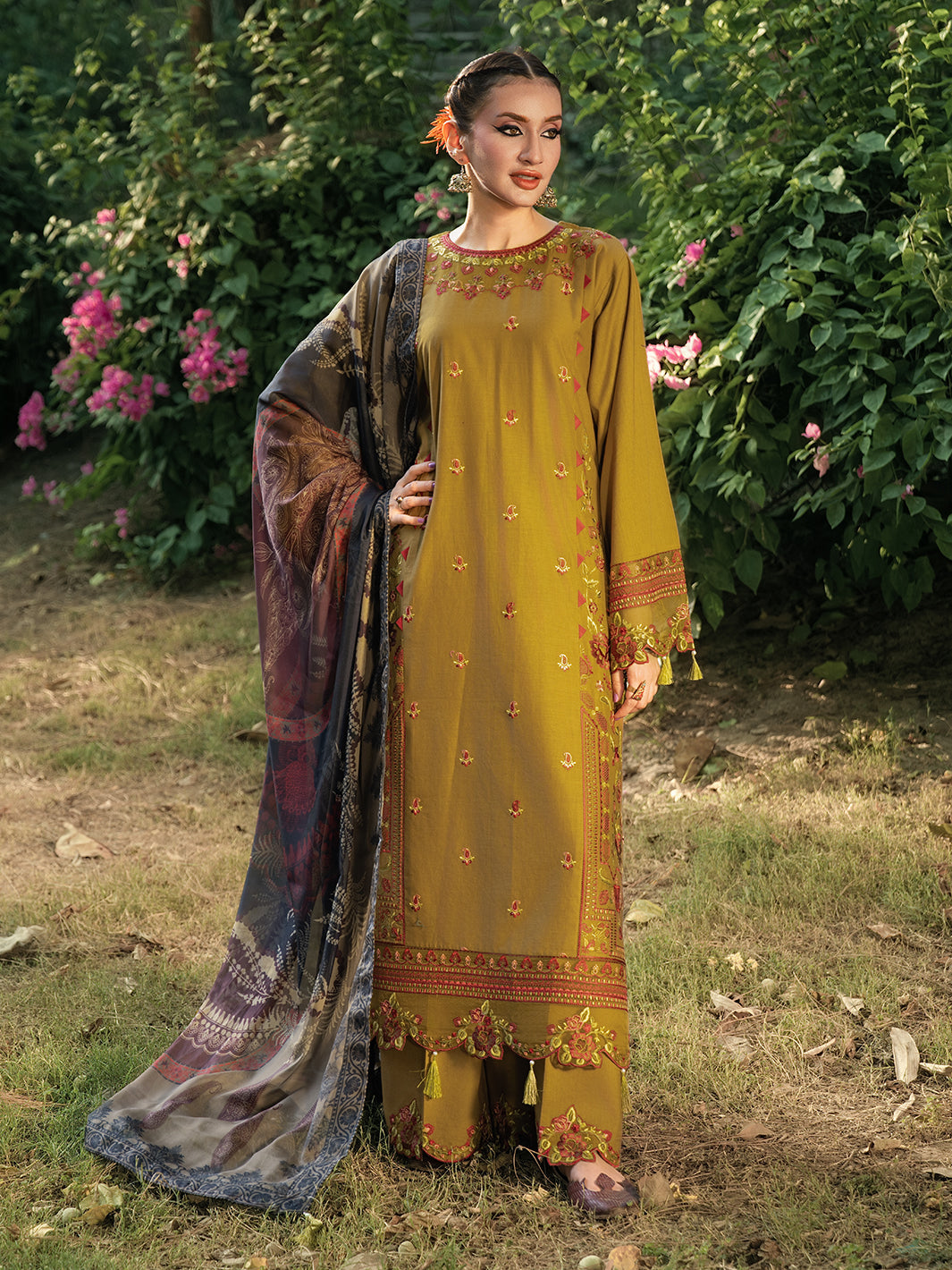 Hemstitch | The Garden Lawn | Sandalwood - Ladies Clothes - Maria Faisal