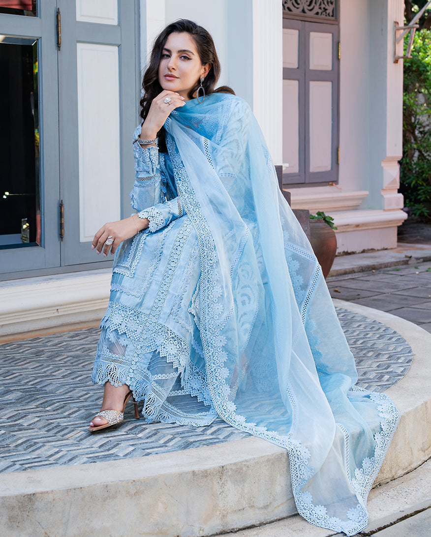 Mushq | Euphoria Pret | Sapphire Gleam - Luxury Dress - available at Maria Faisal in UK and USA.