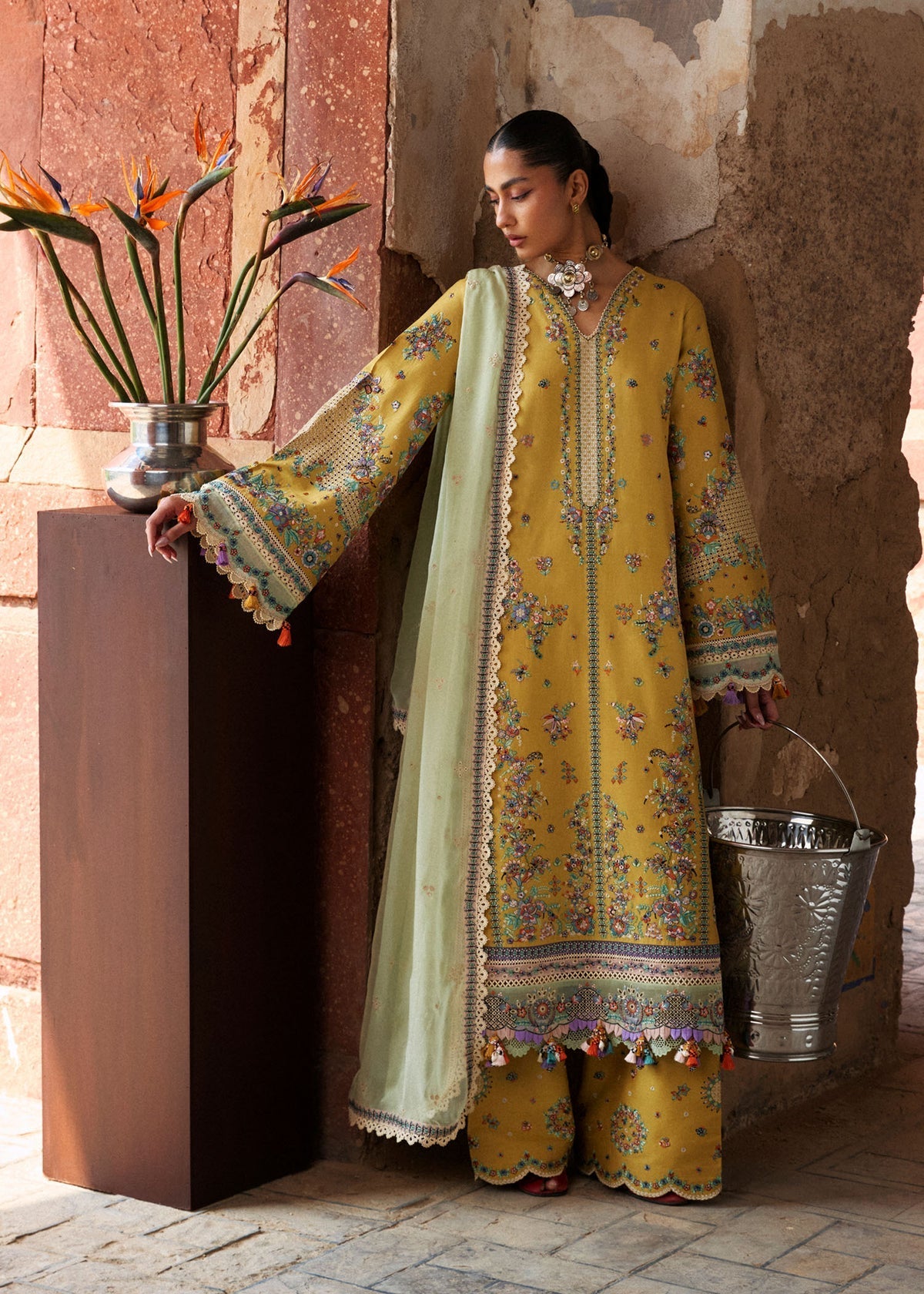 Hussain Rehar | Zan SS26 |Sari - Luxury Dress - available at Maria Faisal in UK and USA.