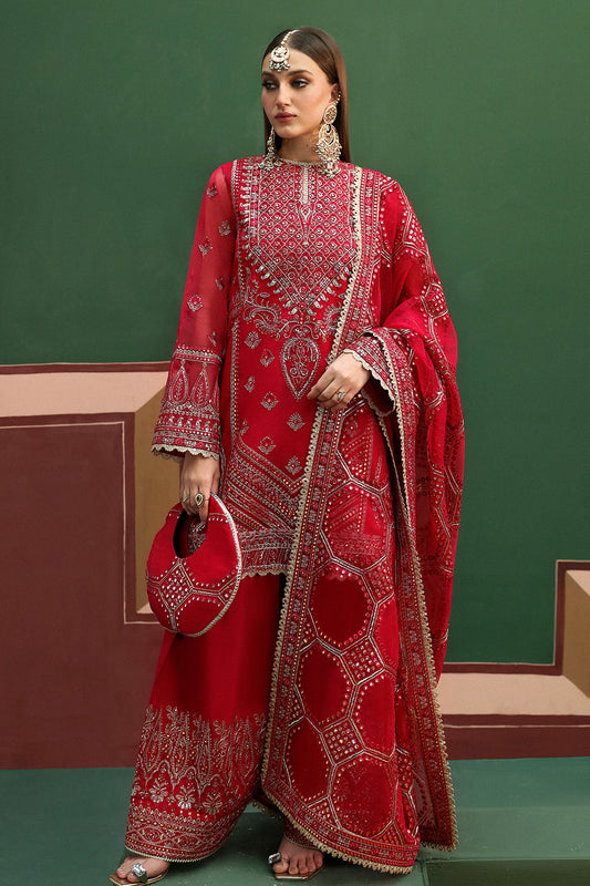 Afrozeh Shehnai Wedding Formals 24 Hoor - Burnt Red Pakistani Dress with intricate embroidery and embellishments. Shop elegant Asian dresses at Maria Faisal.