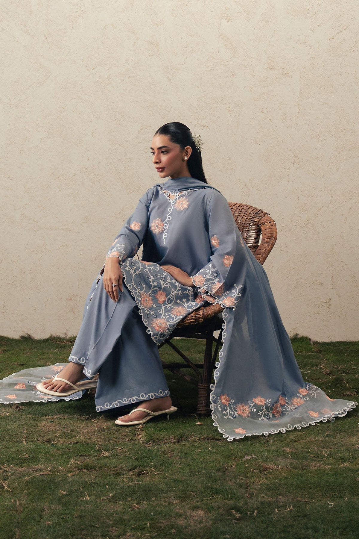 Cross Stitch | The Moonsoon Edit 26 | SAFRON SKY-3PC EMBROIDERED SUIT - Luxury Dress - available at Maria Faisal in UK and USA.