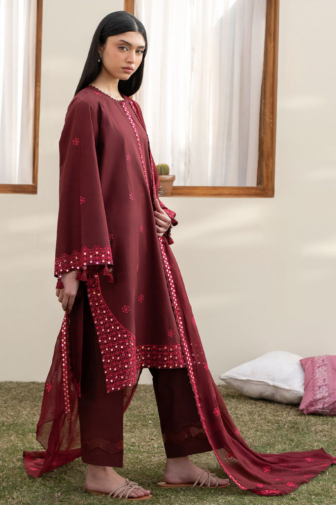 Cross Stitch | Emb Lawn Mahiri 26 | WINDSOR RED - Luxury Dress - available at Maria Faisal in UK and USA.