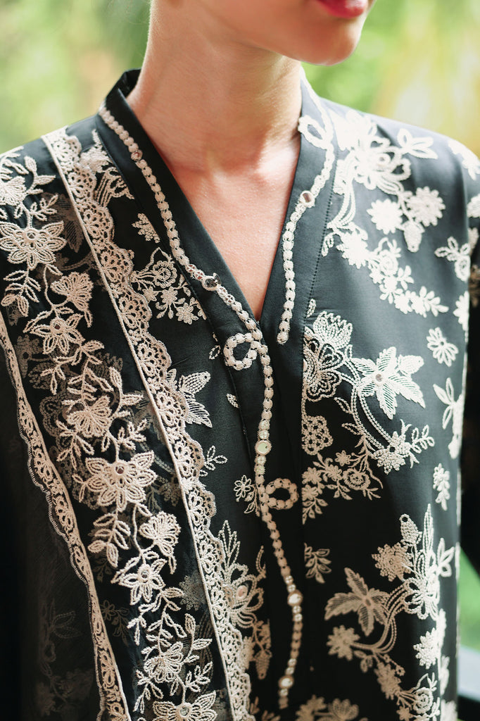 Cross Stitch | Eid Lawn Edit 26 | OBSIDIAN BLOOM - Luxury Dress - available at Maria Faisal in UK and USA.