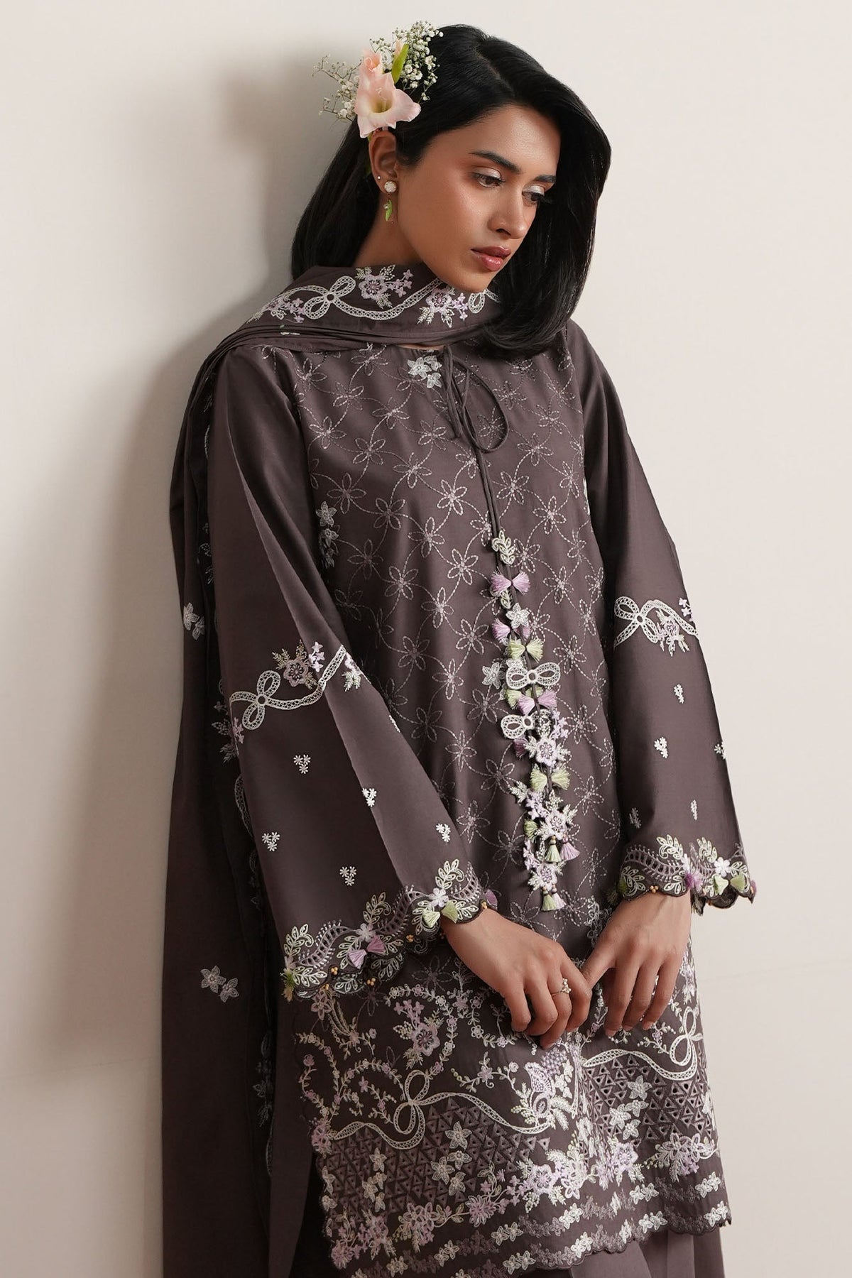 Cross Stitch | Mahiri Embroidered Collection 26 |COCOA WHISPER - Luxury Dress - available at Maria Faisal in UK and USA.