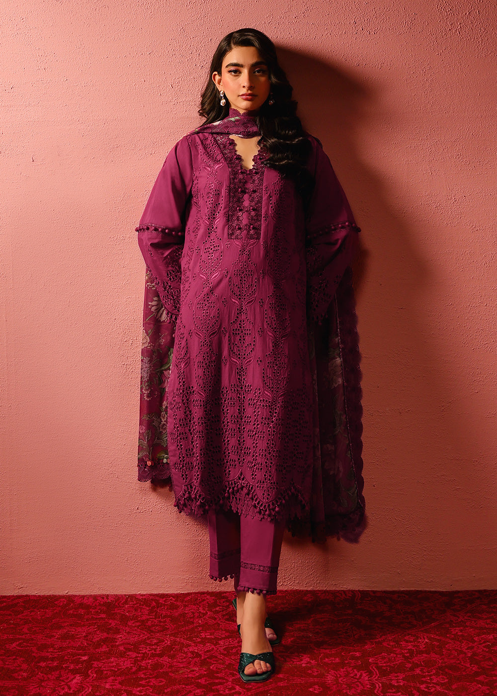 Al Karam | Schiffli Capsule | RTS | SHIRT, TROUSER & DUPATTA 1 - Ladies Clothes - Maria Faisal