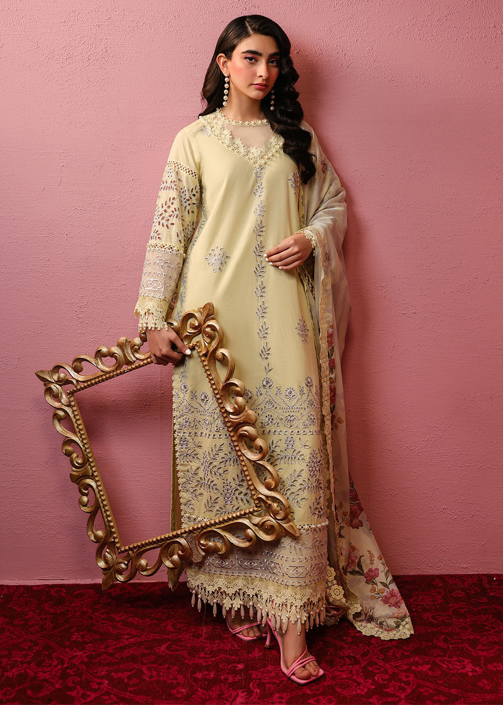 Al Karam | Schiffli Capsule | RTS | SHIRT, TROUSER & DUPATTA 4 - Ladies Clothes - Maria Faisal