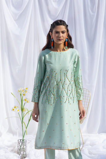 Hana | Viridity Ready to Wear | SWISS MINT-VRT-002 - Designer Dress with Intricate embroidery and embellishments. Shop elegent wedding dress at Maria Faisal.