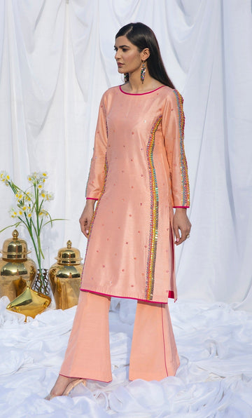 Hana | Viridity Ready to Wear | SALMON-VRT-001 - Designer Dress with Intricate embroidery and embellishments. Shop elegent wedding dress at Maria Faisal.