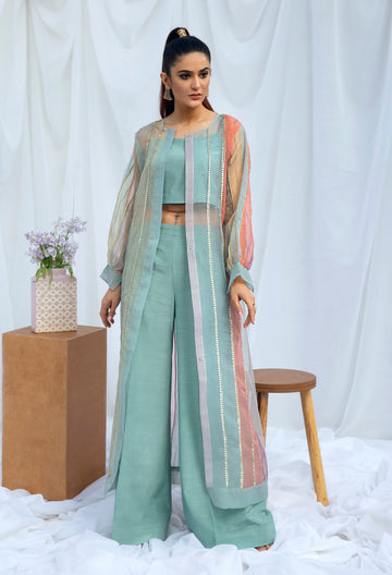 Hana | Viridity Ready to Wear | Island Teal -VRT-009 - Designer Dress with Intricate embroidery and embellishments. Shop elegent wedding dress at Maria Faisal.
