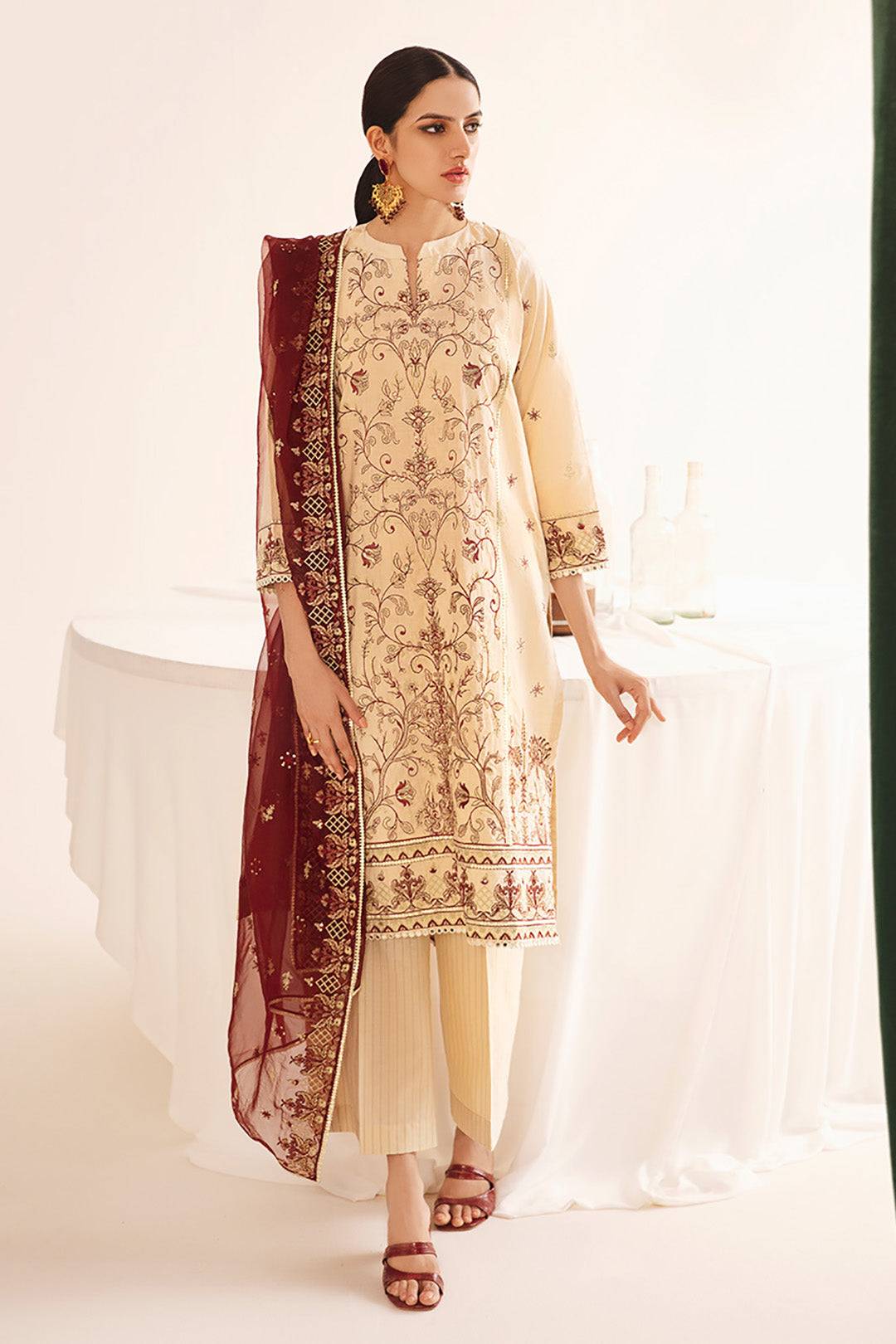 Zellbury | Unstitched 3 Piece Dobby | Embroidered Shirt Shalwar Dupatta - 0301 by Maria Faisal - Registered Vendor of : Zellbury Women - type : Luxury Unstitch - 100% original wedding dresses