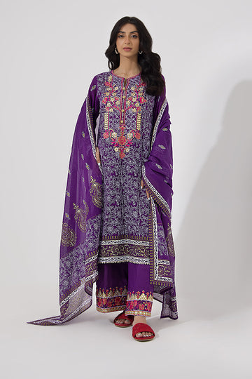 Zellbury | Unstitched 3 Piece Lawn | Embroidered Shirt Shalwar Dupatta - 0196 - Designer Dress with Intricate embroidery and embellishments. Shop elegent wedding dress at Maria Faisal.
