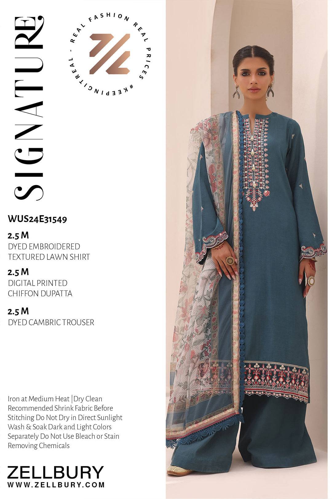 Zellbury | Unstitched 3 Piece Lawn | Embroidered Shirt Shalwar Dupatta - 1549 by Maria Faisal - Registered Vendor of : Zellbury Women - type : Signature Unstitched - 100% original wedding dresses