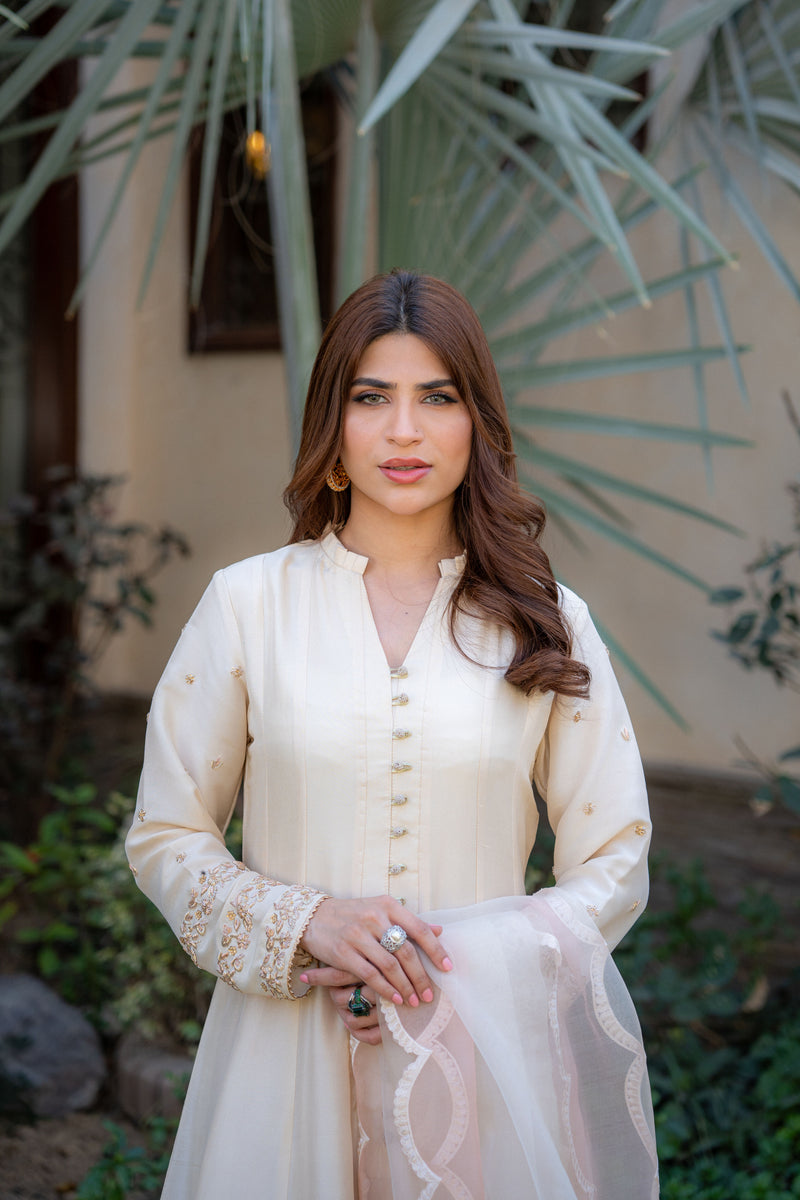 Wahaj M Khan | Pari Collection | Ivory Rawsilk Anarkali - Ladies Clothes - Maria Faisal