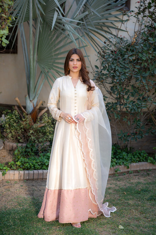Wahaj M Khan | Pari Collection | Ivory Rawsilk Anarkali - Ladies Clothes - Maria Faisal