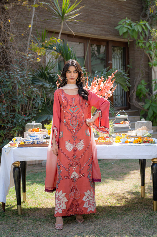 Wahaj M Khan | Pari Collection | Rust Maroon Kaftan Pari Outfit - Ladies Clothes - Maria Faisal