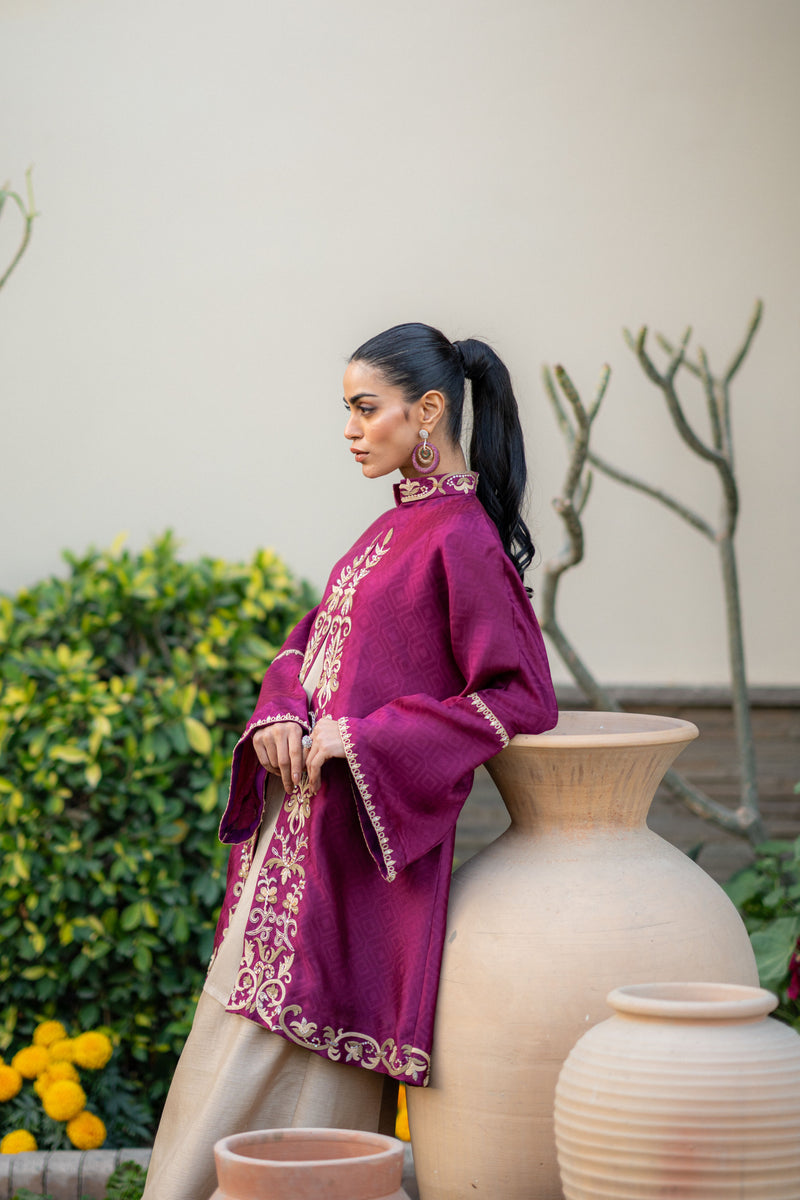 Wahaj M Khan | Pari Collection | Magenta cape Pari Outfit