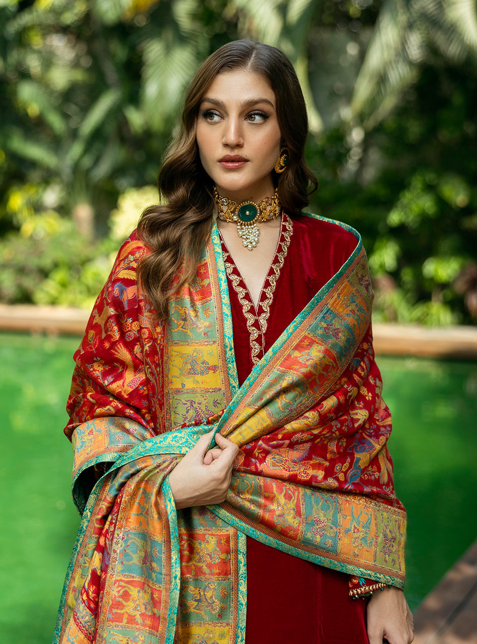 Zainab Chottani | Makhmal Luxe Pret | Ghermez - Ladies Clothes - Maria Faisal