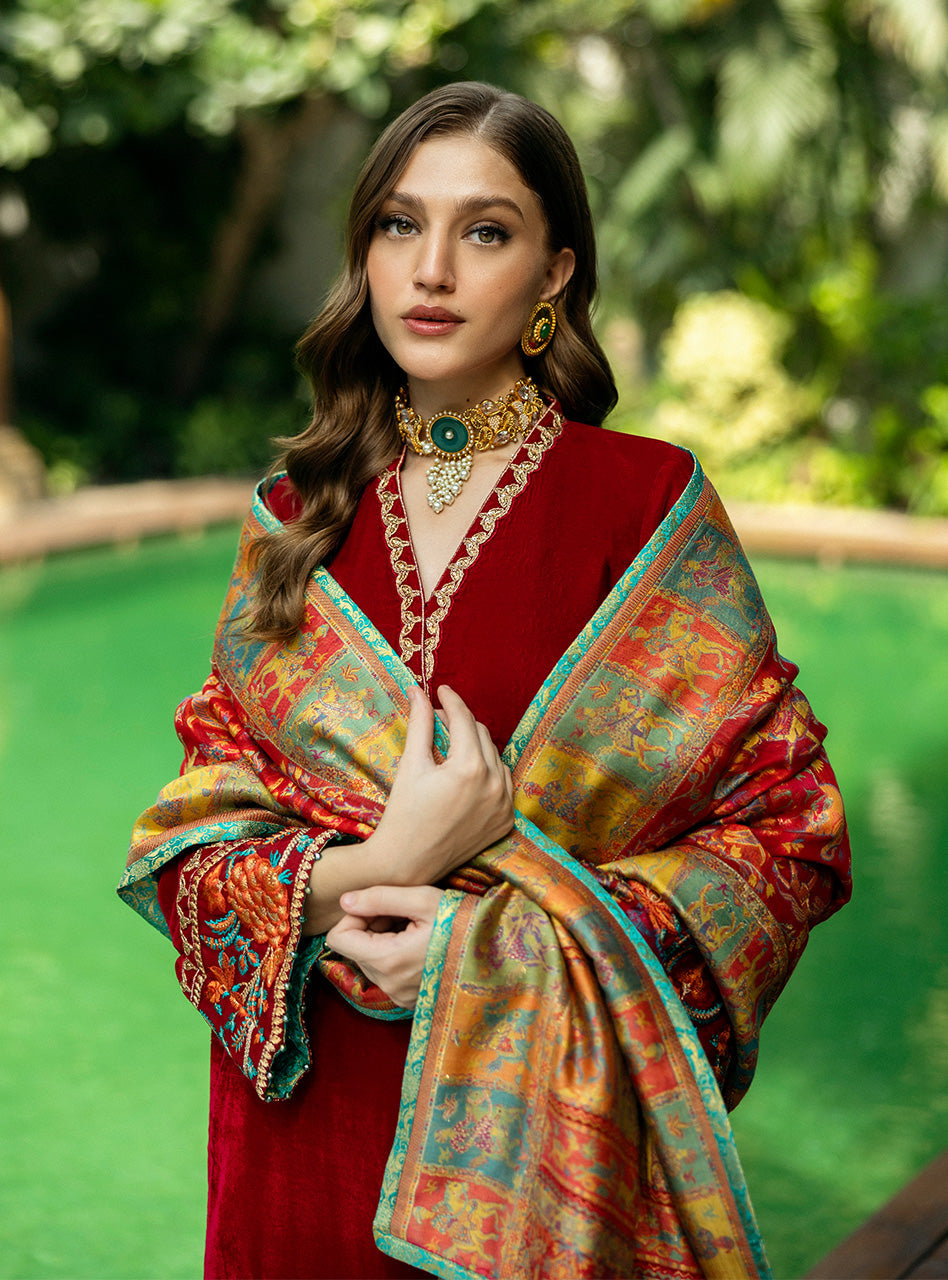 Zainab Chottani | Makhmal Luxe Pret | Ghermez - Ladies Clothes - Maria Faisal