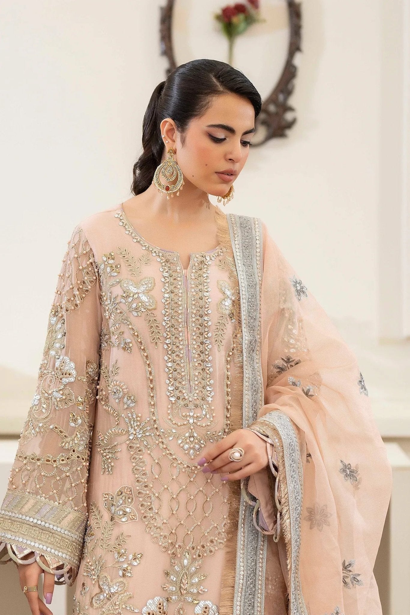 Adans Libas | Saleeqa Chiffon 25 | SALEEQA 7510 - is Pale Peach dress from Adans Libas - Ladies Clothes - Maria Faisal