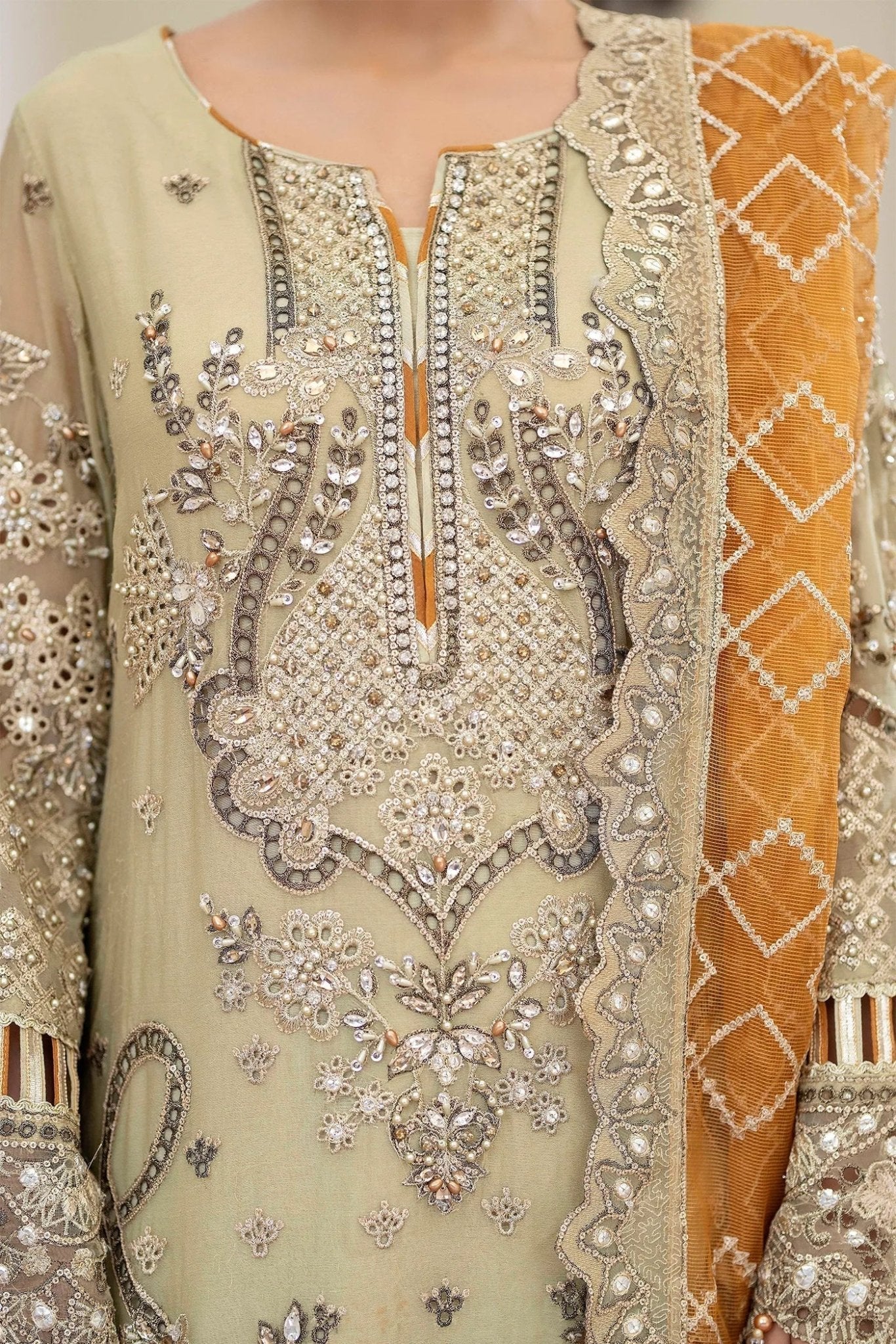 Adans Libas | Saleeqa Chiffon 25 | SALEEQA 7518 - is Green White dress from Adans Libas - Ladies Clothes - Maria Faisal