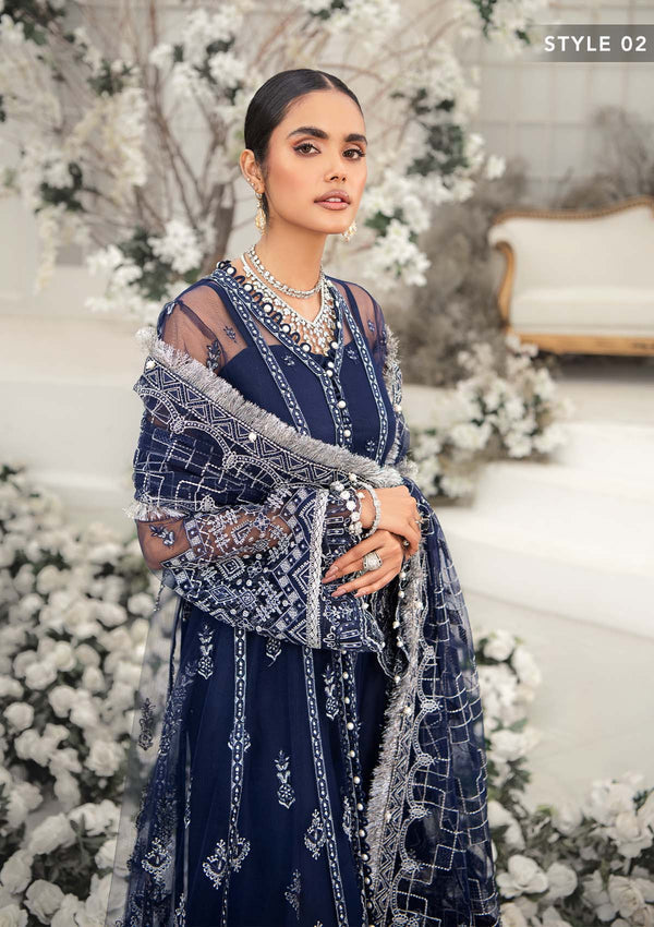 Aik Atelier Wedding Festive 22 LOOK 10 – Navy Designer Dress with intricate embroidery and embellishments. Shop wedding dresses at Maria Faisal.