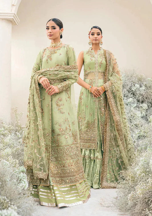 Aik Atelier Wedding Festive 23 LOOK 03 – Light Green Designer Dress with intricate embroidery and embellishments. Shop elegant Wedding dress at Maria Faisal.