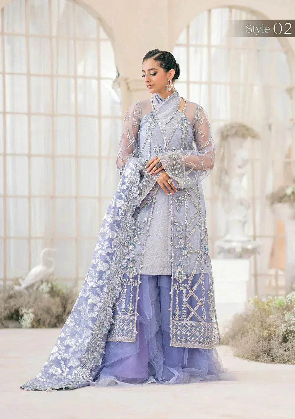 Aik Atelier Wedding Festive 23 LOOK 08 – Lavender Designer Dress with intricate embroidery and embellishments. Shop elegant Wedding dress at Maria Faisal.