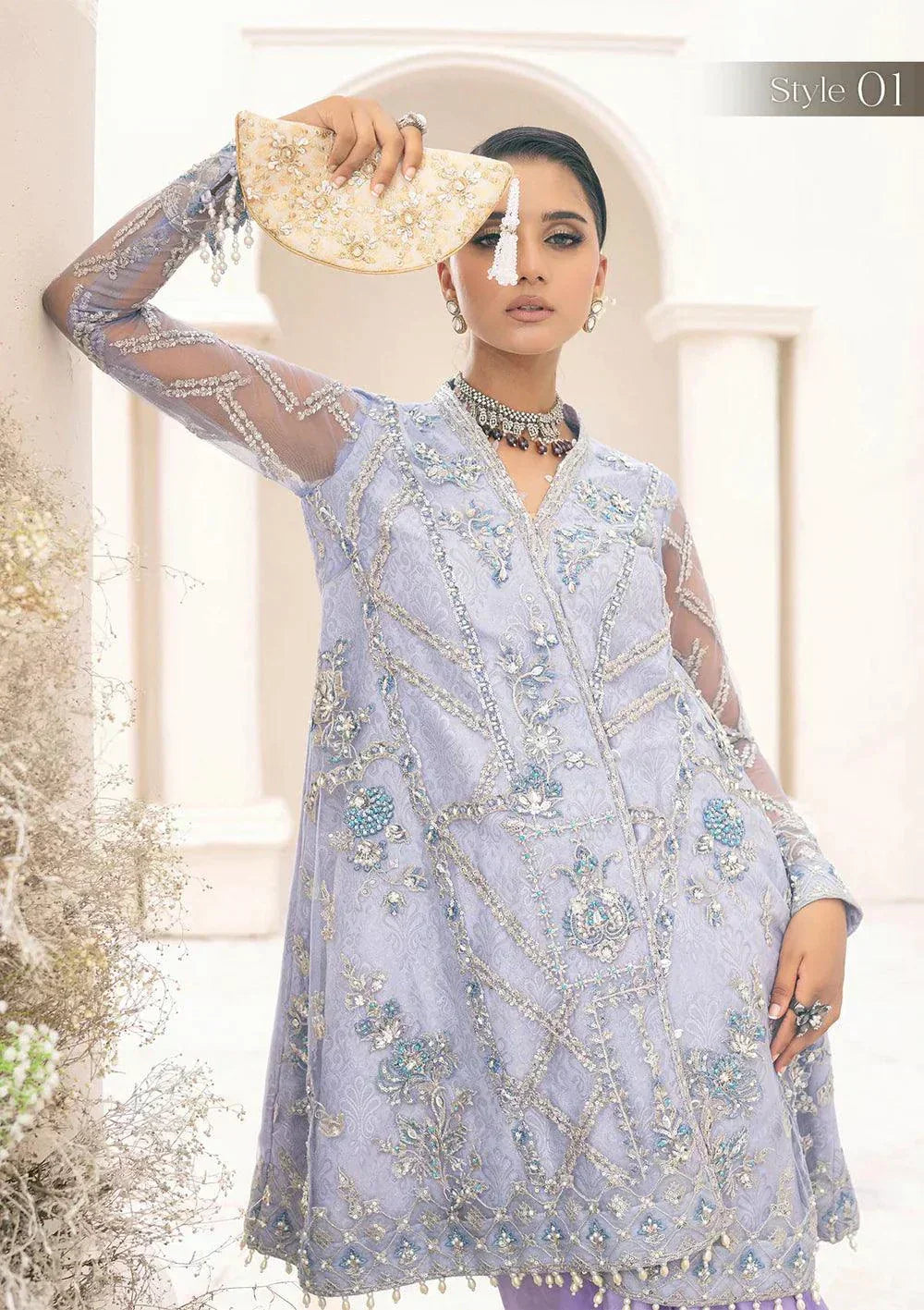 Aik Atelier Wedding Festive 23 LOOK 08 – Lavender Designer Dress with intricate embroidery and embellishments. Shop elegant Wedding dress at Maria Faisal.
