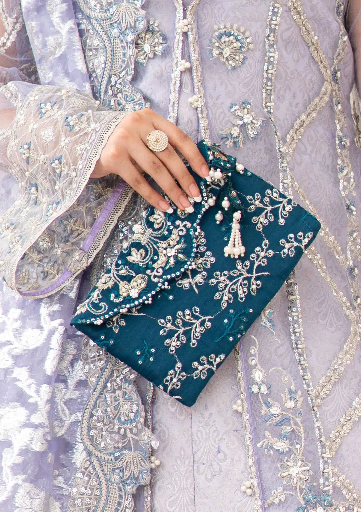 TEAL SILK ENVELOPE CLUTCH - Waniyas