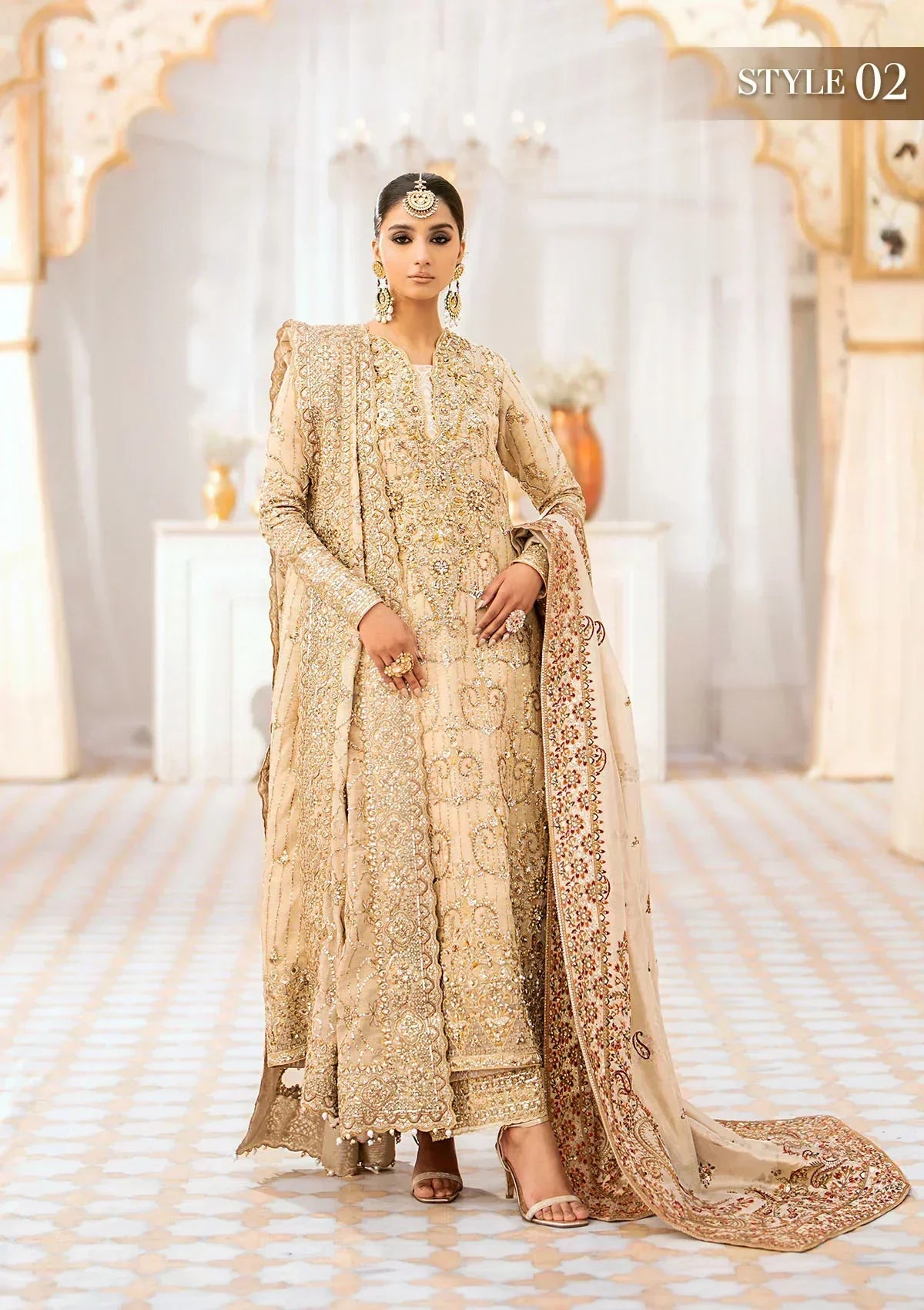 Aik Atelier Wedding Festive 24 LOOK 02 – Beige Designer Dress with intricate embroidery and embellishments. Shop elegant Asian dresses at Maria Faisal.