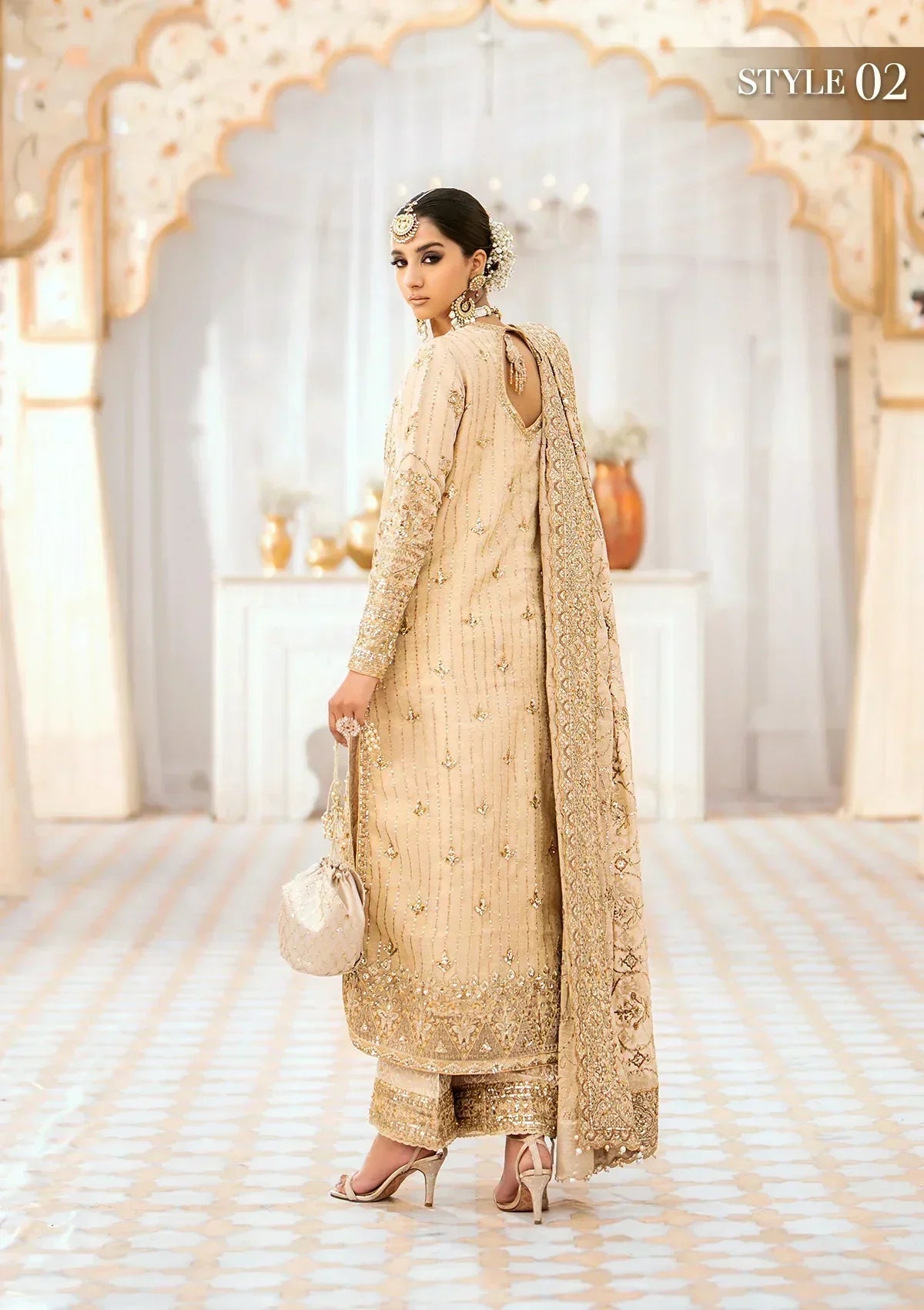 Aik Atelier Wedding Festive 24 LOOK 02 – Beige Designer Dress with intricate embroidery and embellishments. Shop elegant Asian dresses at Maria Faisal.