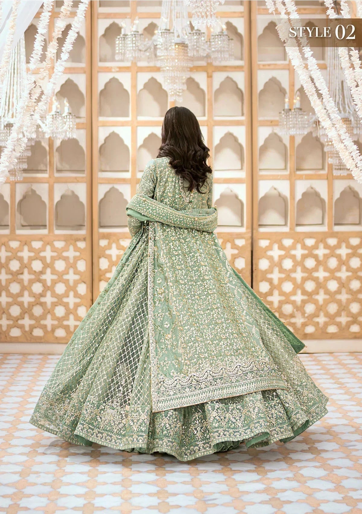 Aik Atelier Wedding Festive 24 LOOK 05 – Mint Green Designer Dress with intricate embroidery and embellishments. Shop wedding dresses at Maria Faisal.