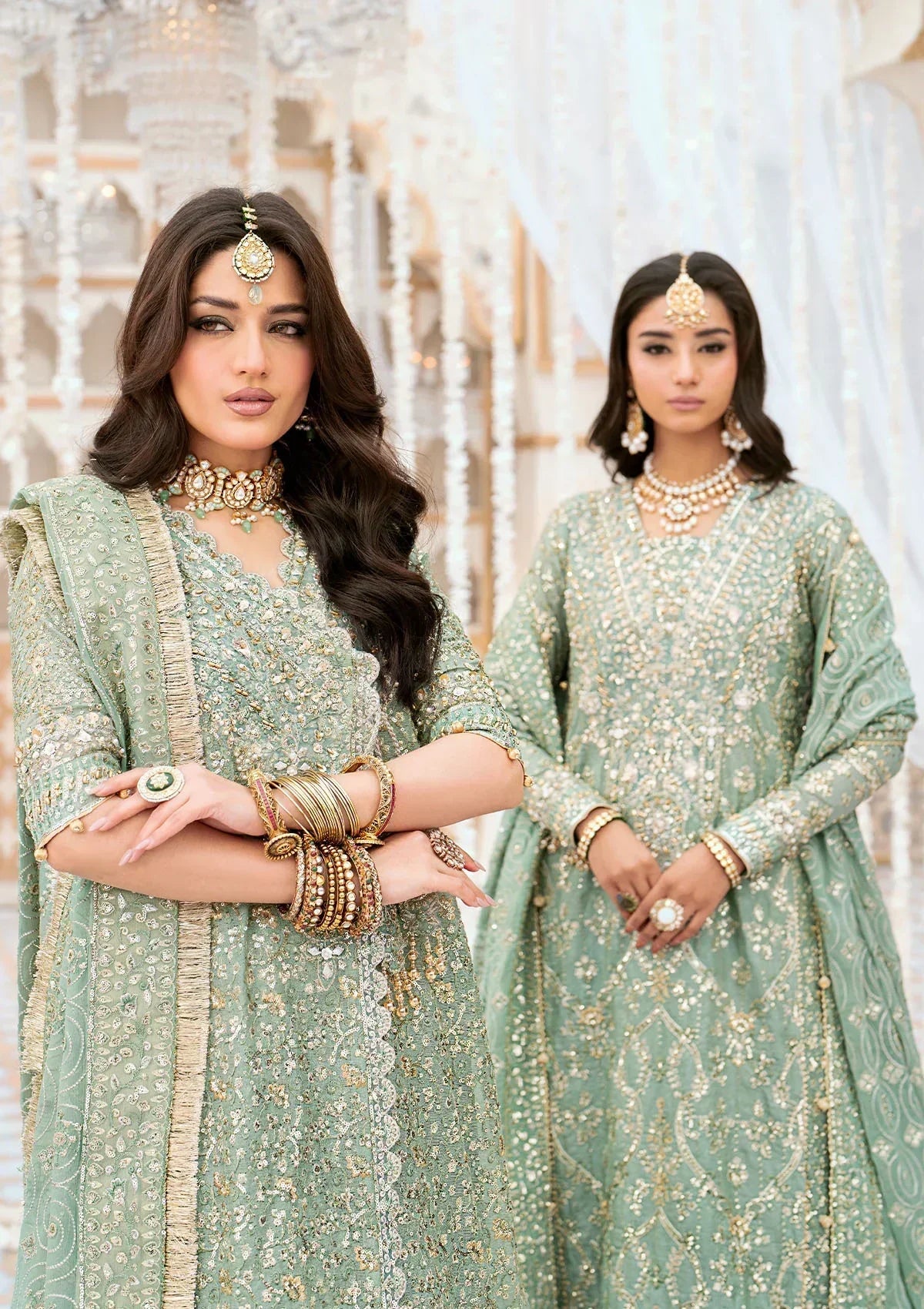 Aik Atelier Wedding Festive 24 LOOK 05 – Mint Green Designer Dress with intricate embroidery and embellishments. Shop wedding dresses at Maria Faisal.