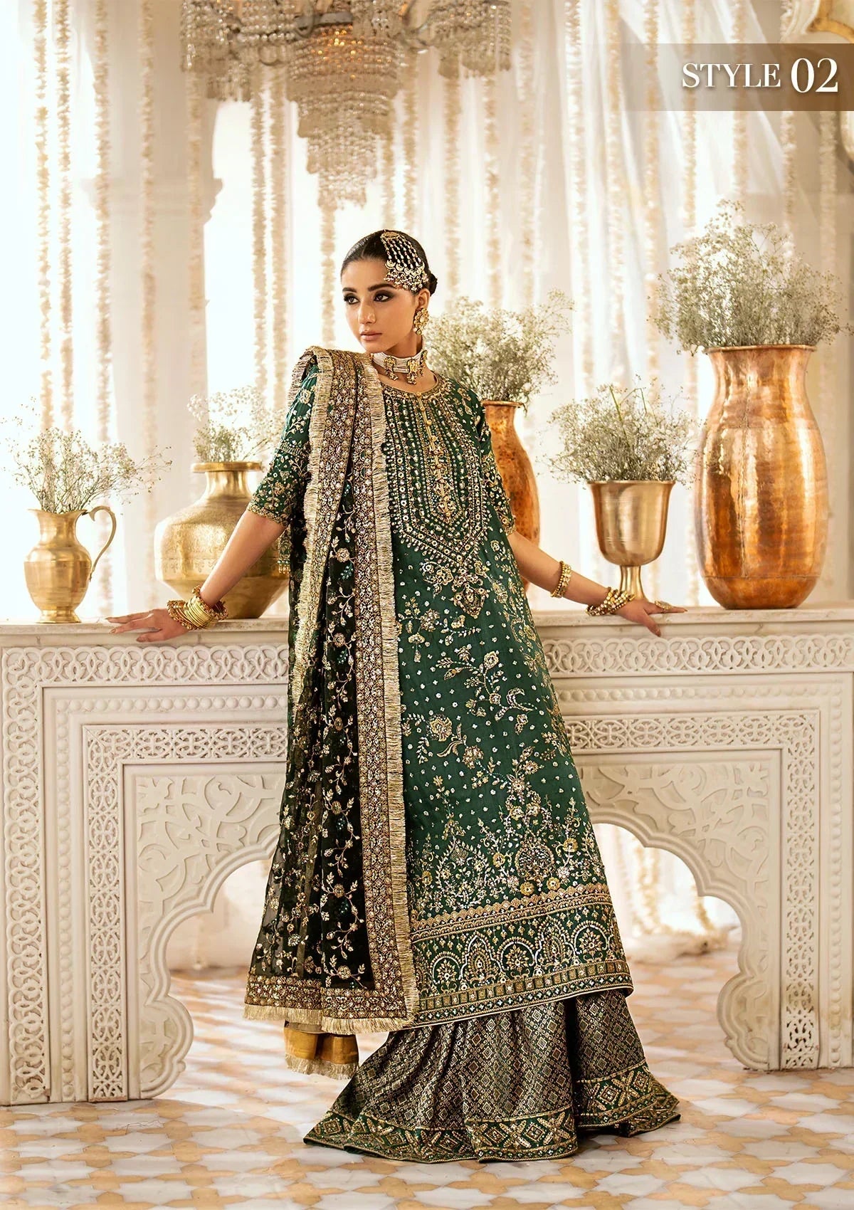 Aik Atelier Wedding Festive 24 LOOK 07 – Green Designer Dress with intricate embroidery and embellishments. Shop wedding dresses at Maria Faisal.