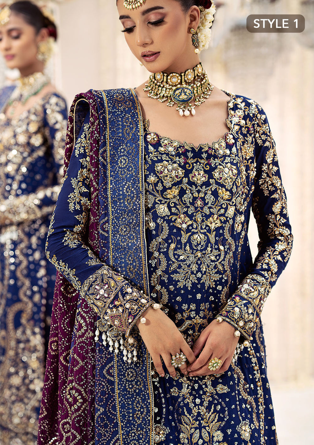 Aik Atelier Wedding Festive 24 Vol 2 LOOK 05 – Navy Blue Pakistani Dress with intricate embroidery and embellishments. Shop elegant Asian dresses at Maria Faisal.