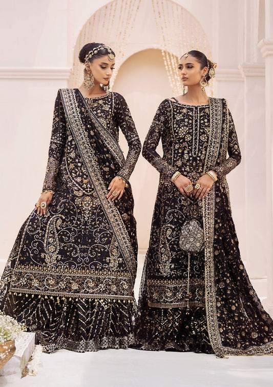 Aik Atelier Wedding Festive 24 Vol 2 LOOK 07 – Black Pakistani Dress with intricate embroidery and embellishments. Shop elegant Asian dresses at Maria Faisal.