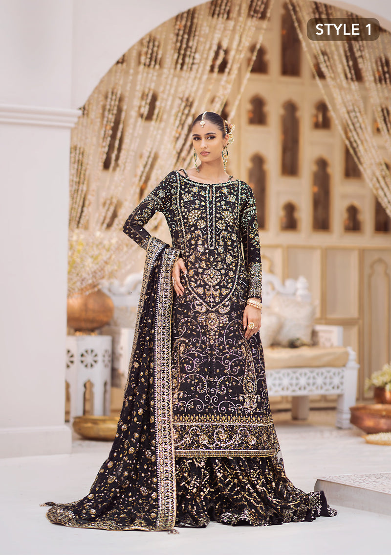 Aik Atelier Wedding Festive 24 Vol 2 LOOK 07 – Black Pakistani Dress with intricate embroidery and embellishments. Shop elegant Asian dresses at Maria Faisal.