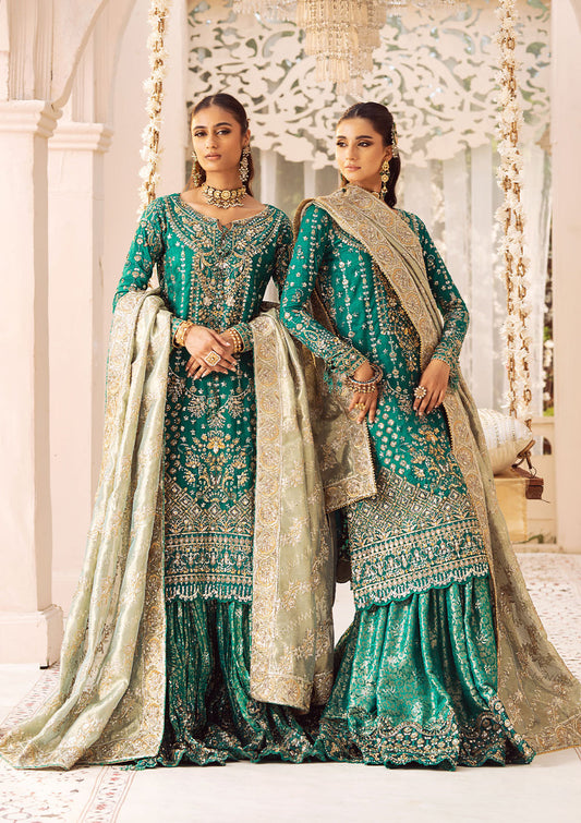 Aik Atelier Wedding Festive 24 Vol 2 LOOK 09 – Emerald Green Pakistani Dress with intricate embroidery and embellishments. Shop elegant Asian dresses at Maria Faisal.